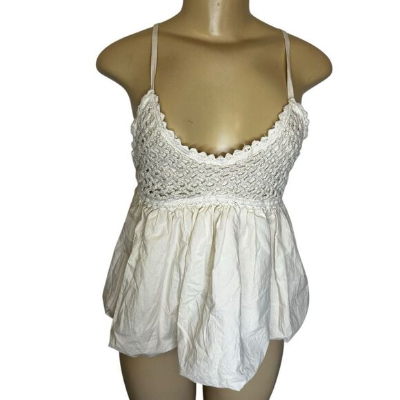 Anthropologie Crocheted Bubble Tank tie strap boho top in ivory small - Picture 4 of 9